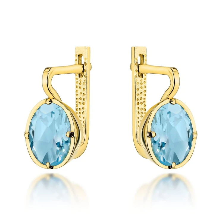 Kolczyki złote z kolekcji "COLORFUL STONE" z eleganckim zapięciem - topaz owal
