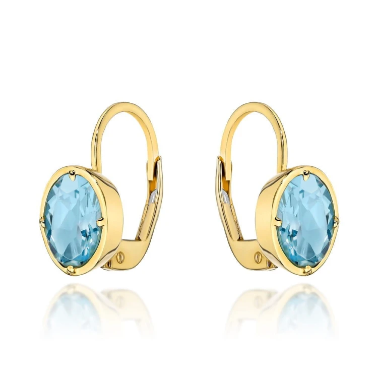 Kolczyki złote z kolekcji "COLORFUL STONE" - topaz owal