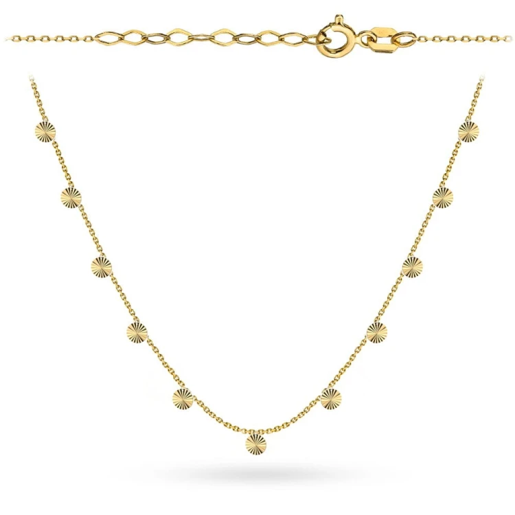 Naszyjnik złoty z diamentowanymi kółeczkami 39+3 cm