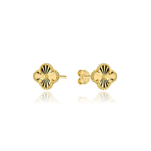 Kolczyki złote z diamentowaną koniczynką 6mm