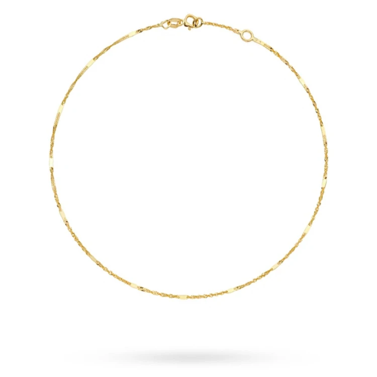 Bransoletka złota na nogę splot Singapure z blaszką
